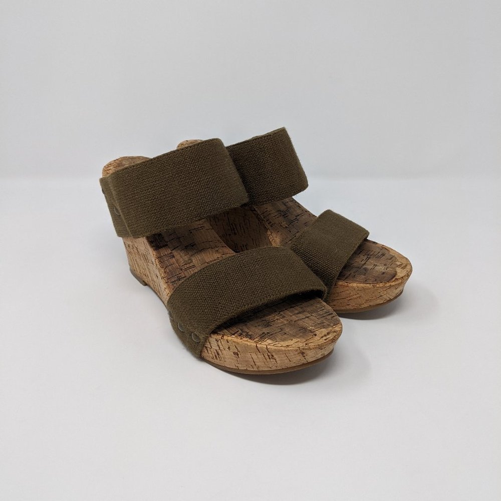 Lucky Brand Olive Green Cork Wedge Sandals